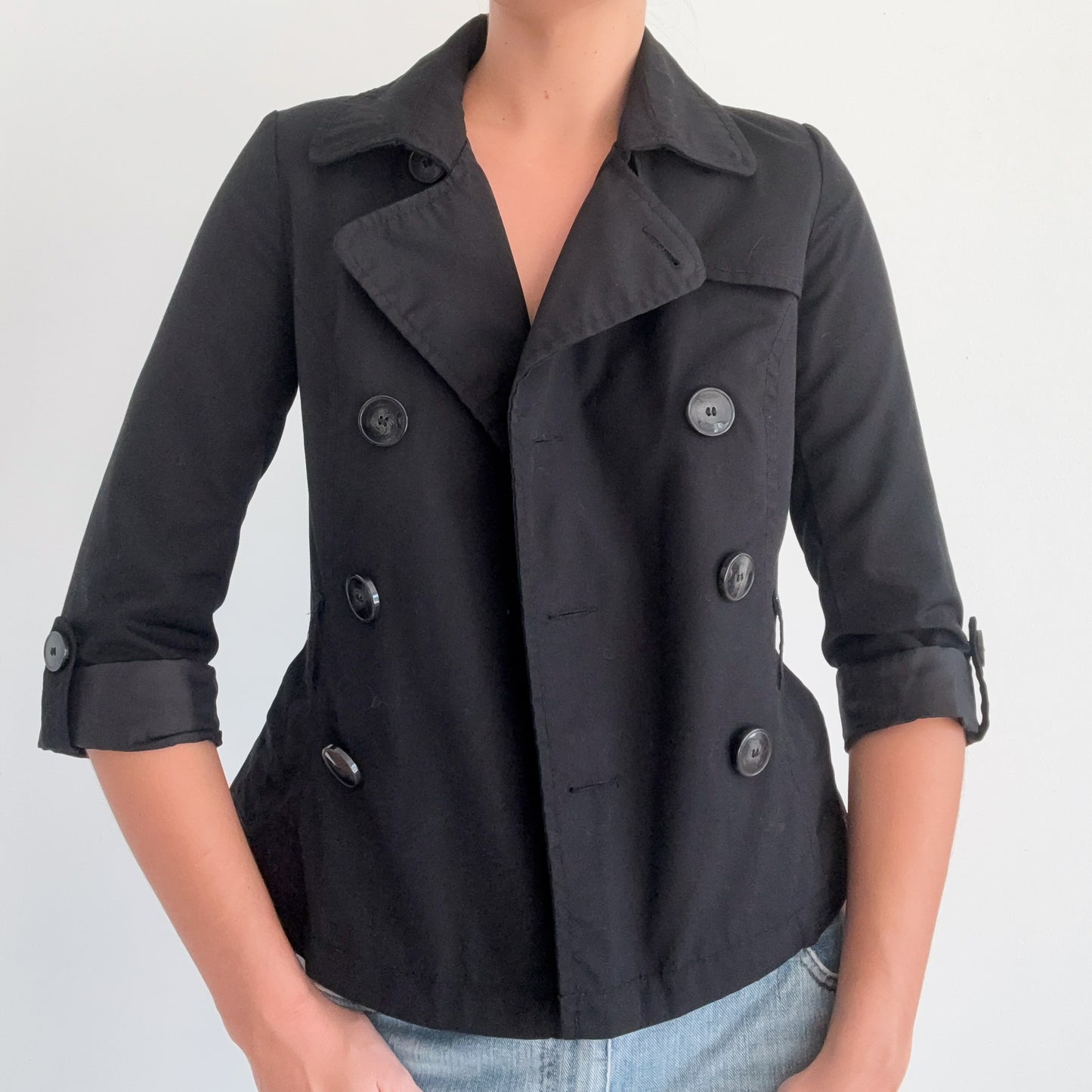 Y2K Black Cropped Trench Coat / SZ S