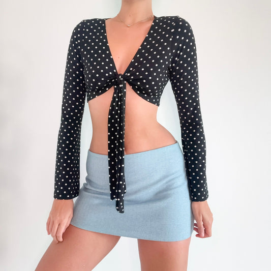 Y2K Black Polka Dot Cropped Tie Top / SZ M-L
