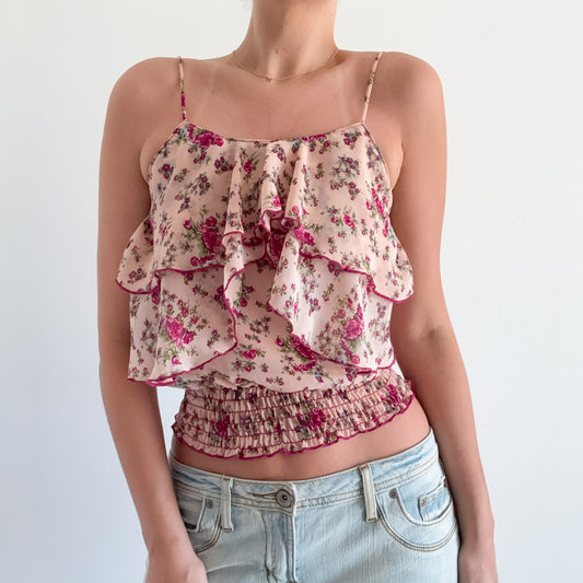 Y2K Delia's Pink Floral Ruffle Top / SZ XS