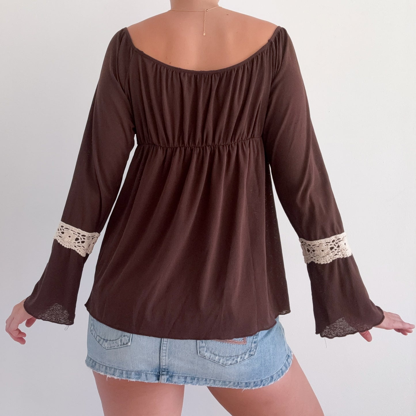 Y2K Brown Crochet Hippie Long Sleeve / SZ L