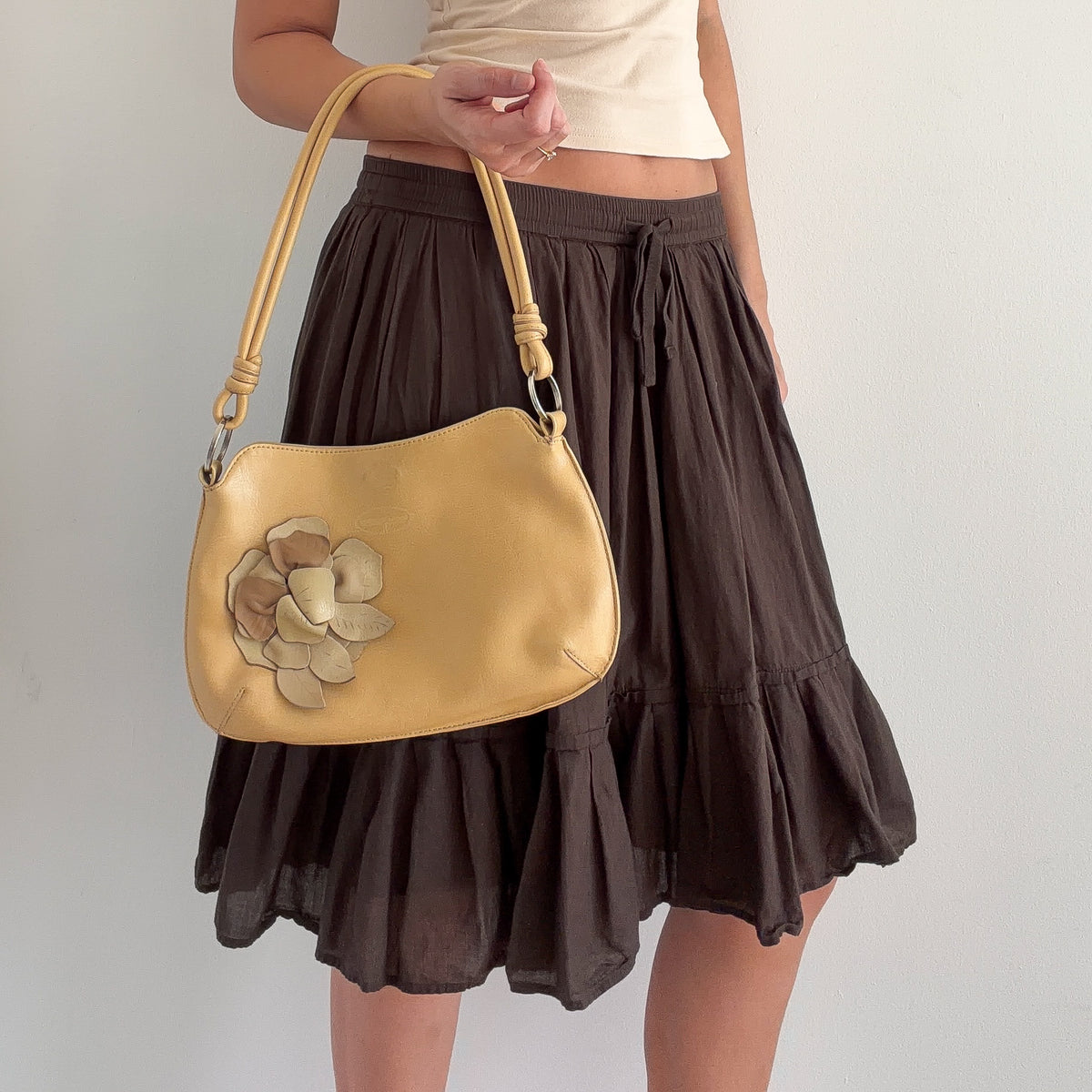 Y2K Italian Honey Leather Rosette Handbag