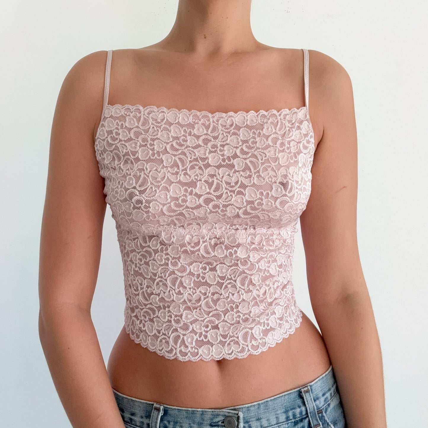 Y2K Pale Pink Lace Cropped Tank / SZ S