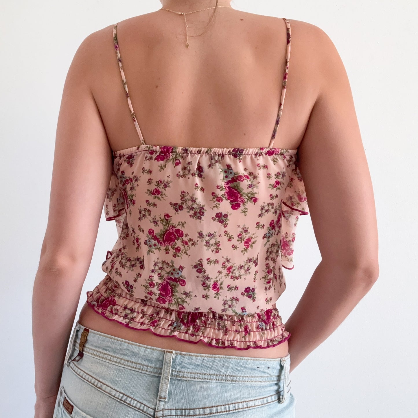 Y2K Delia's Pink Floral Ruffle Top / SZ XS