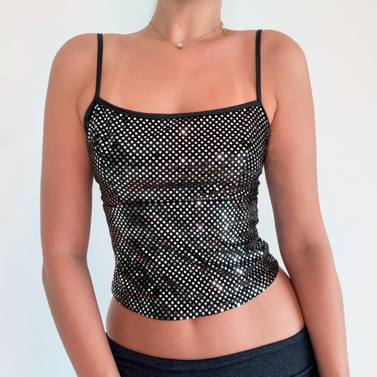 90's Black Sequin Cropped Tank / SZ S