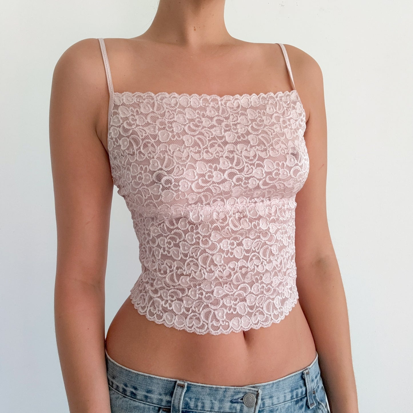 Y2K Pale Pink Lace Cropped Tank / SZ S