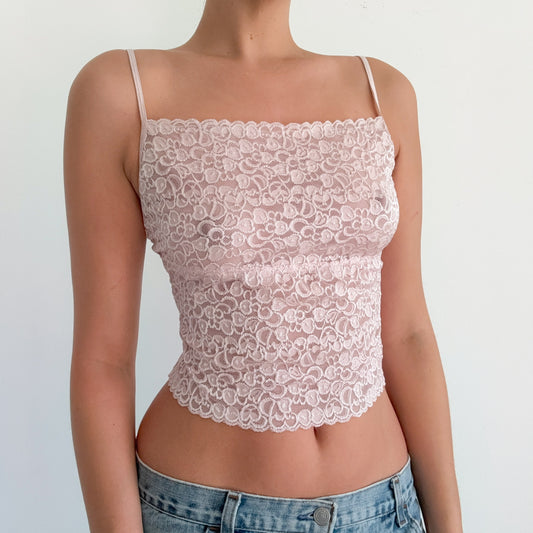 Y2K Pale Pink Lace Cropped Tank / SZ S