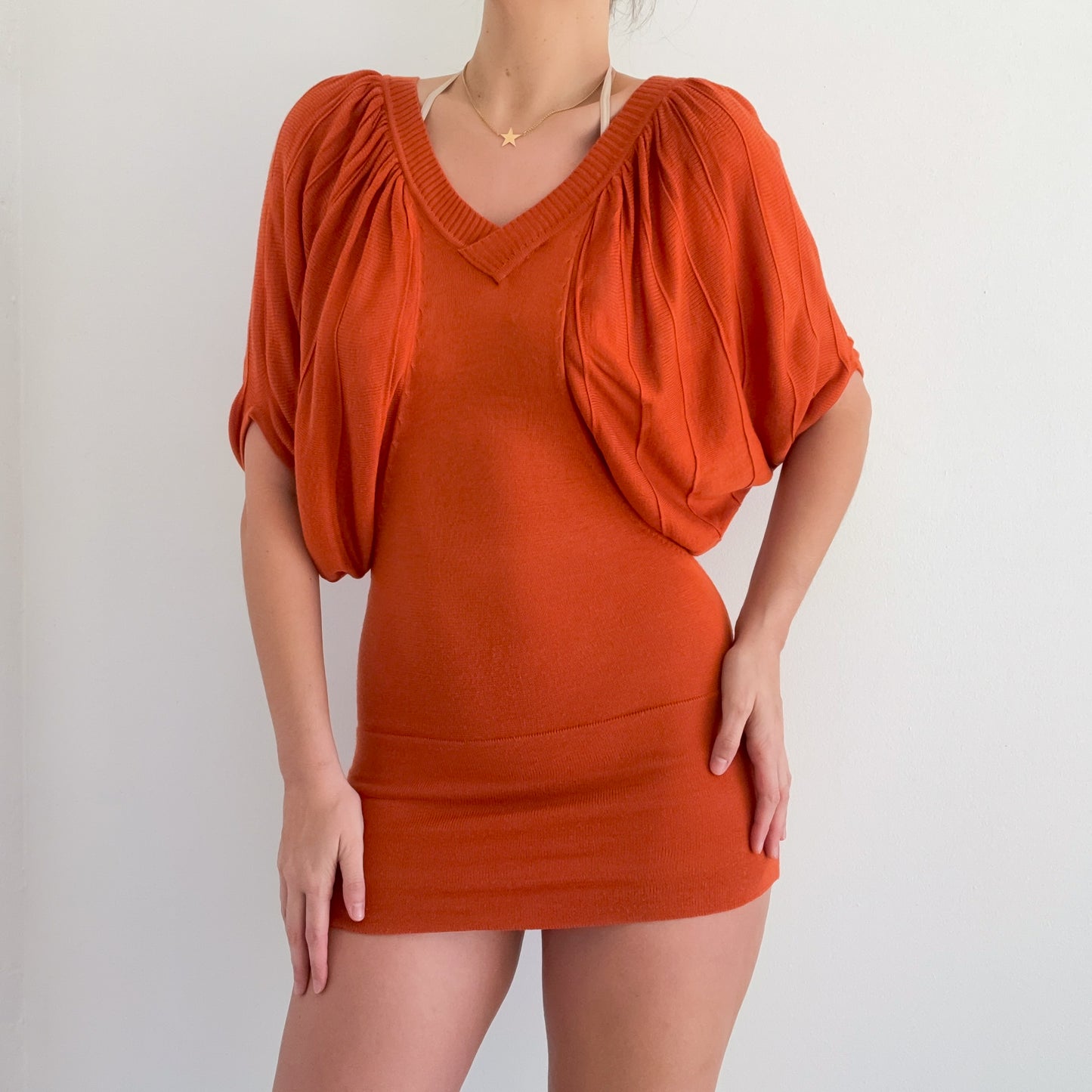 Y2K Burnt Orange Knit Mini Dress / SZ S