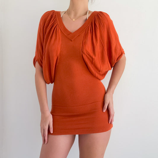Y2K Burnt Orange Knit Mini Dress / SZ S
