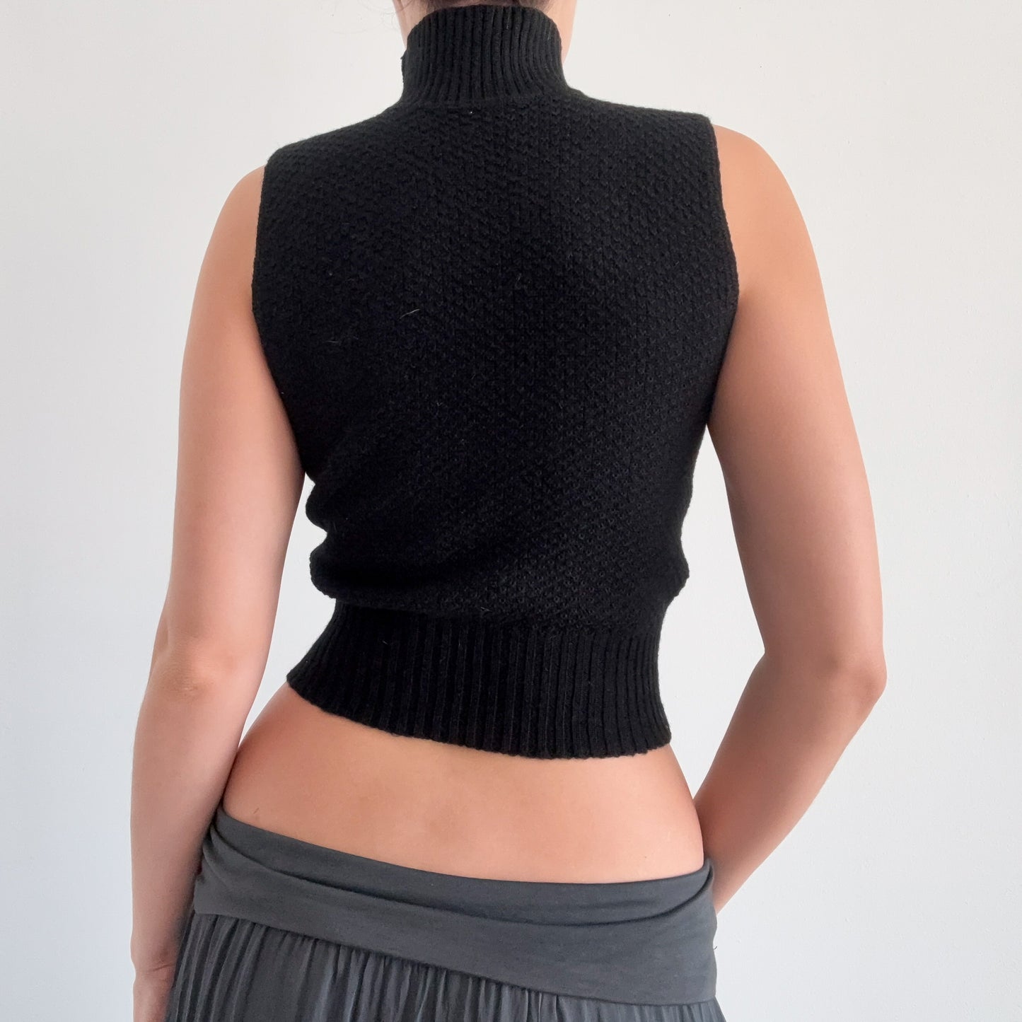 70's Black Knit Sleeveless Turtleneck / SZ S
