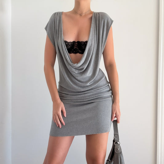 Y2K Grey Knit Slouchy Midi Dress / SZ M/L