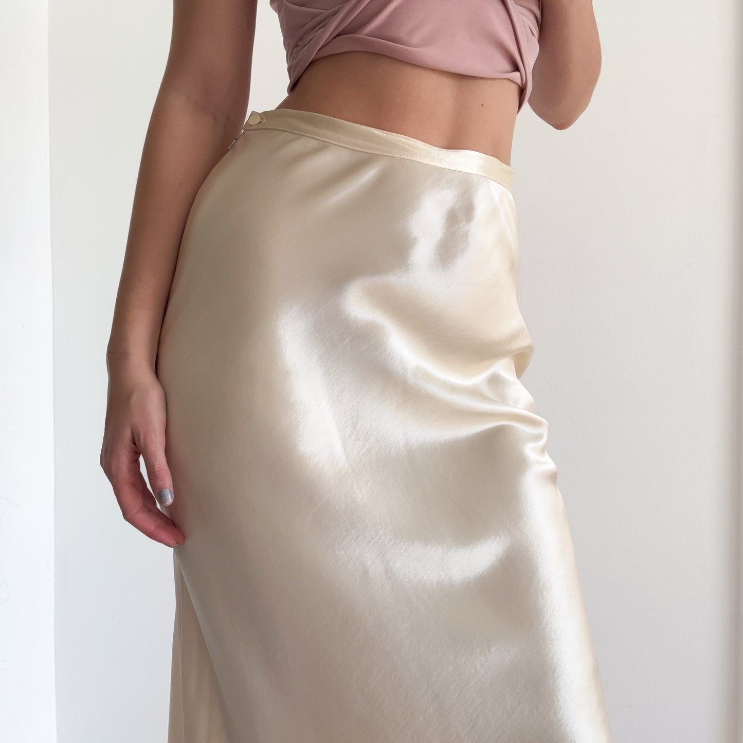 90's Bebe Champagne Silky Maxi Skirt / SZ 6