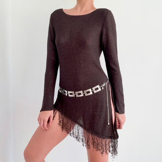 Y2K Chico's Brown Knitted Fringe Tunic / SZ S/M