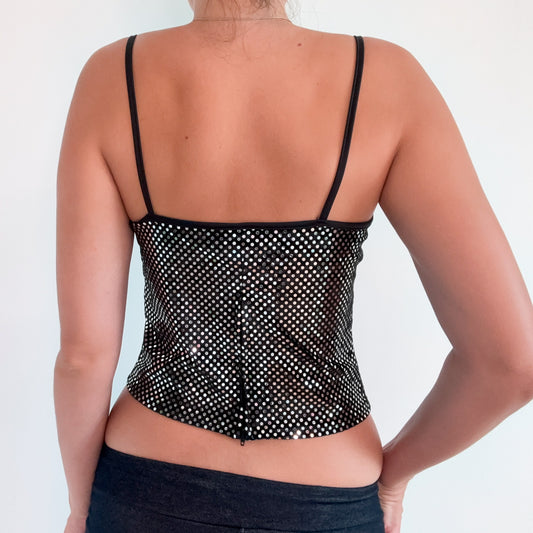 90's Black Sequin Cropped Tank / SZ S