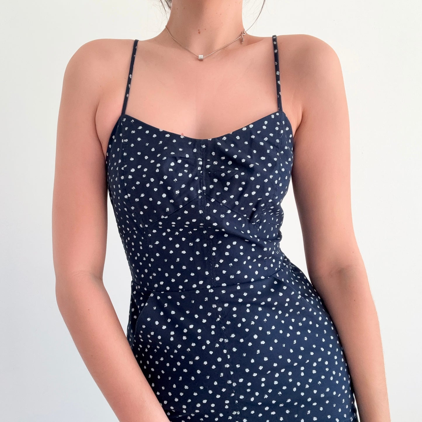 2010's Navy Dot Cotton Mini Dress / SZ S/M