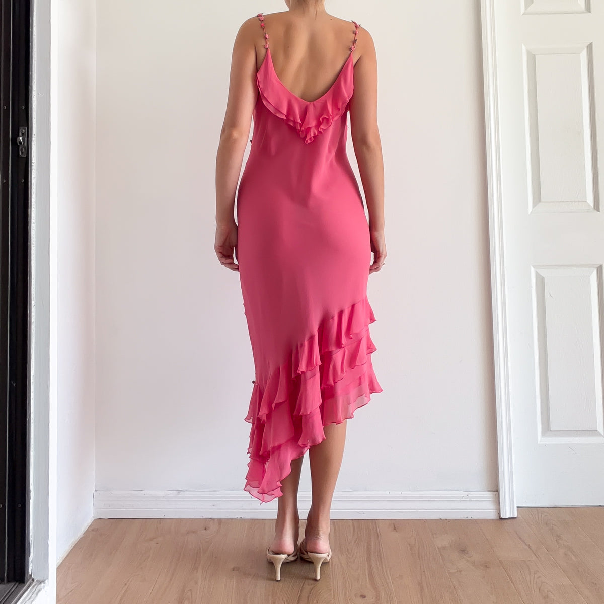 Y2K Pink Silk Rosebud Dress / SZ M-L