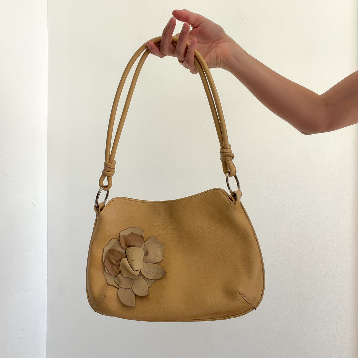 Y2K Italian Honey Leather Rosette Handbag
