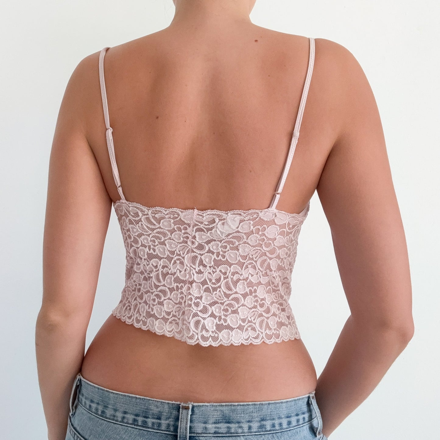 Y2K Pale Pink Lace Cropped Tank / SZ S