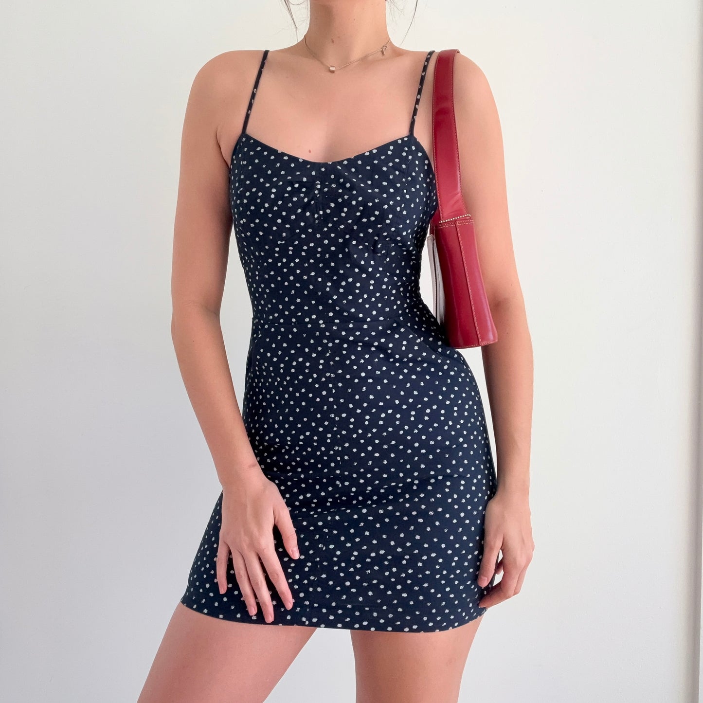 2010's Navy Dot Cotton Mini Dress / SZ S/M