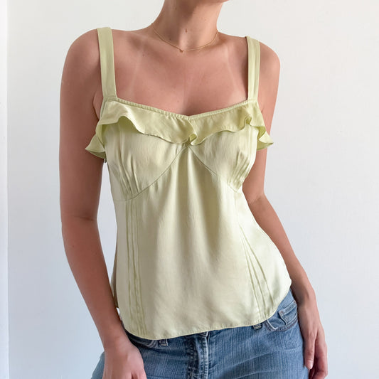 Y2K Key Lime Silk Ruffle Top / SZ M
