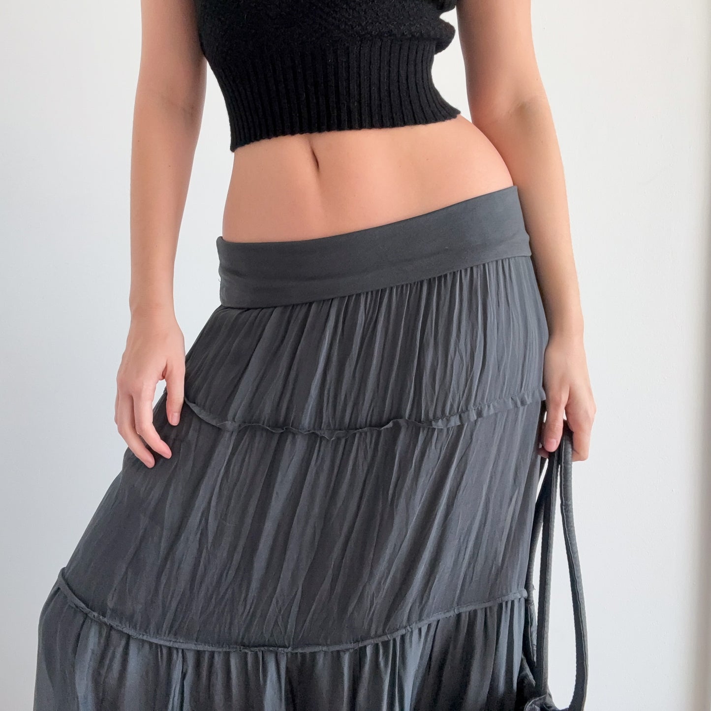 Y2K Italian Dark Grey Silk Foldover Skirt / SZ L