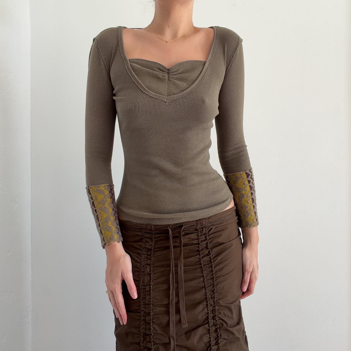 Free People Army Green Thermal Long Sleeve / SZ S/M