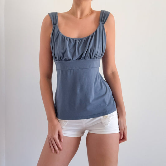 Y2K Slate Blue Scrunch Top / SZ M