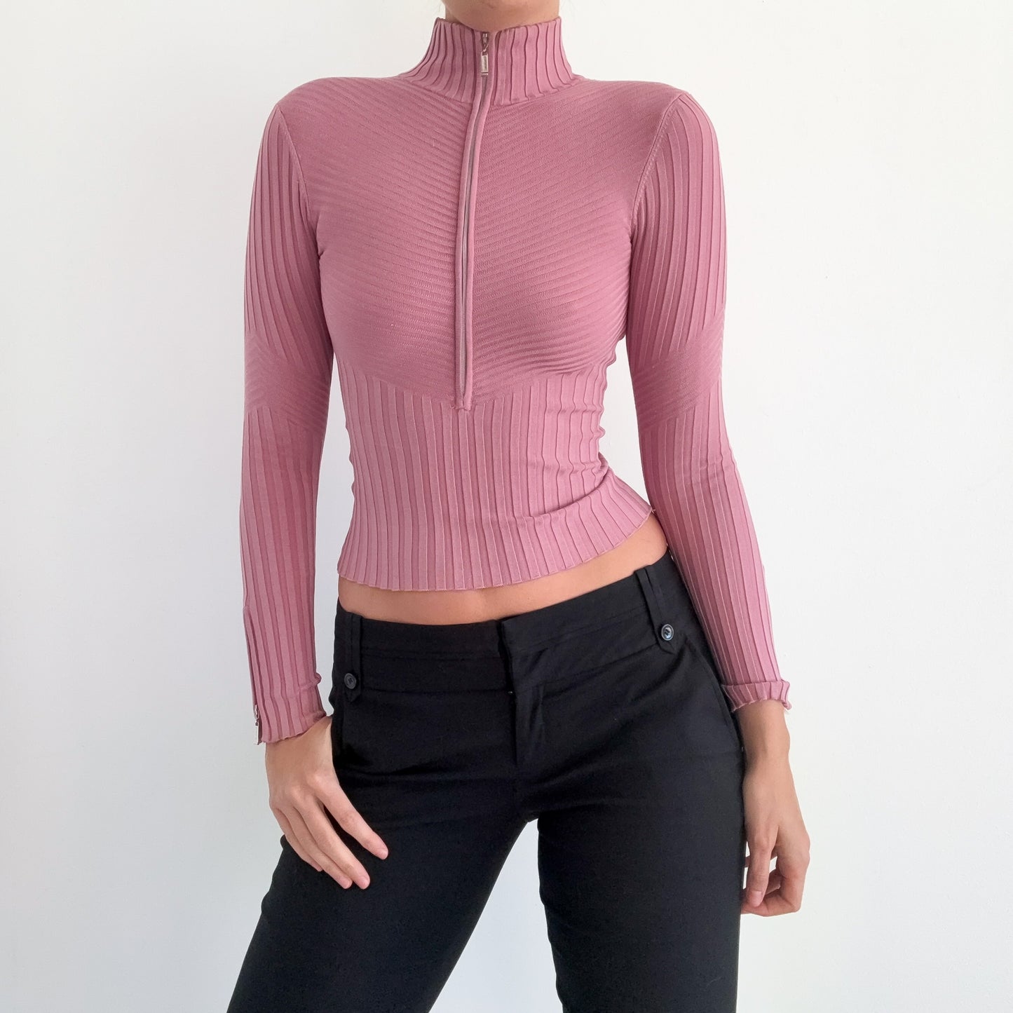 Y2K Bebe Orchid Pink Knit Zip Top / SZ XS-S
