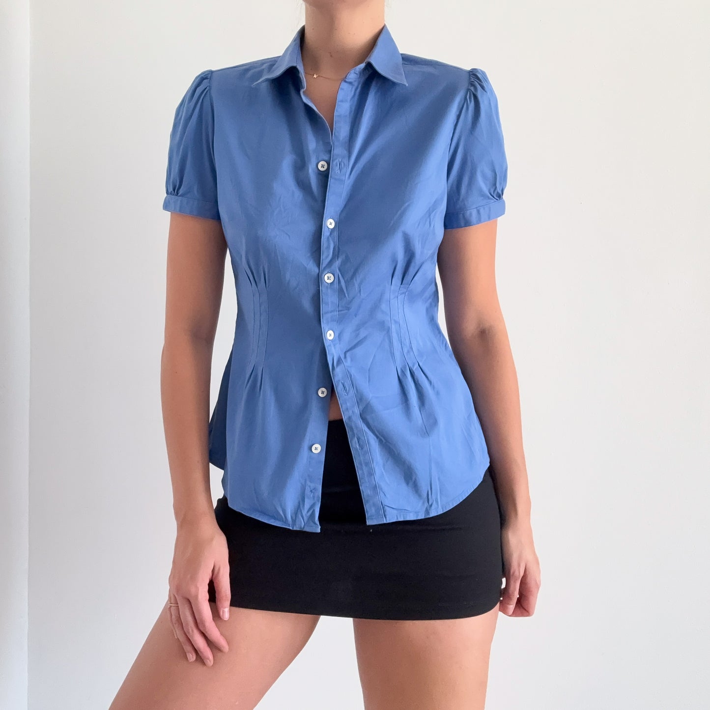 Y2K Cornflower Blue Button Blouse / SZ M