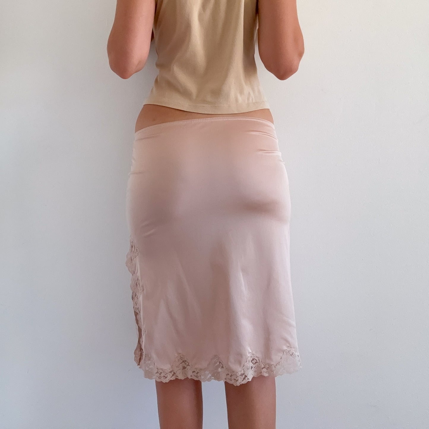 70's Pale Blush Lace Slip Skirt / SZ XS-M
