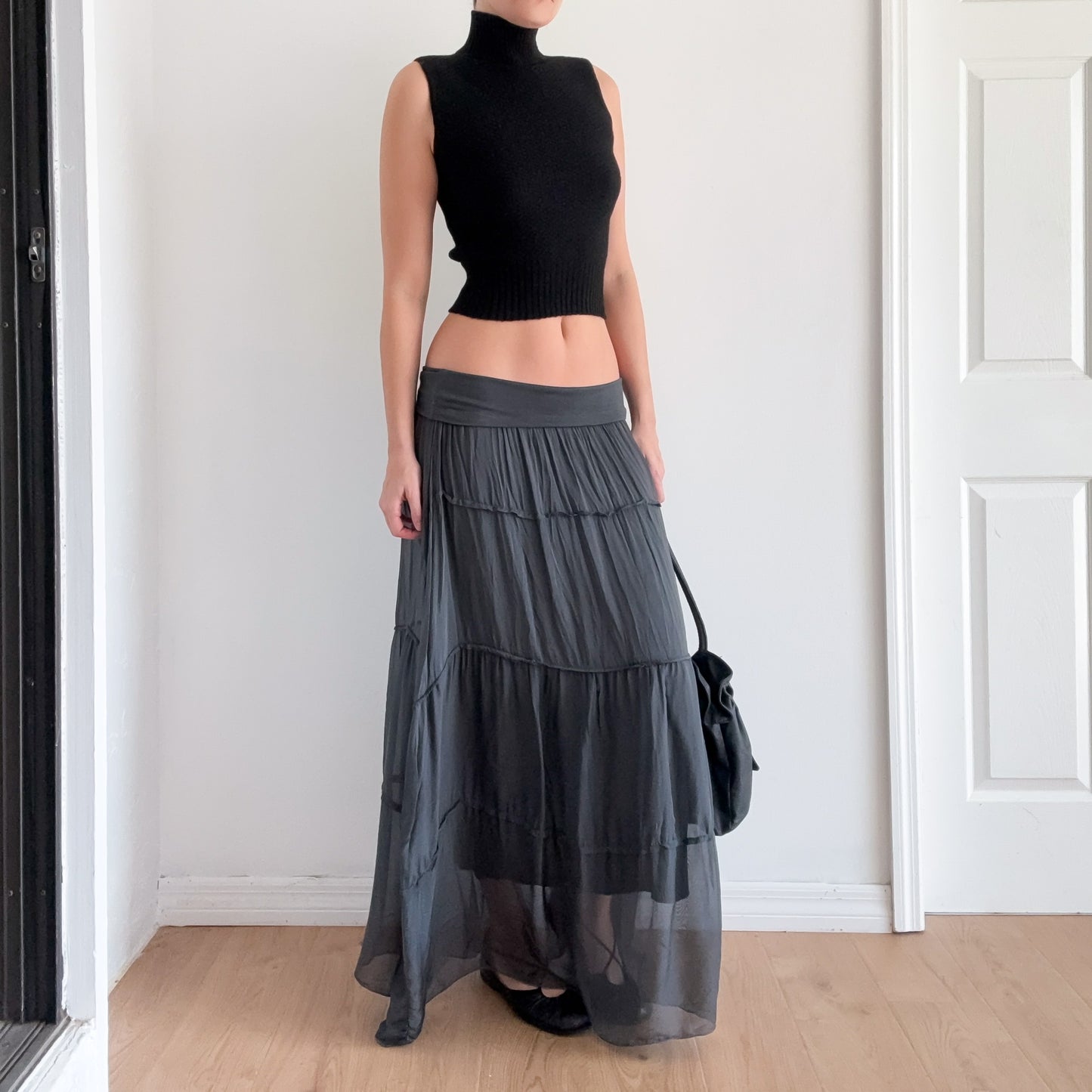 Y2K Italian Dark Grey Silk Foldover Skirt / SZ L