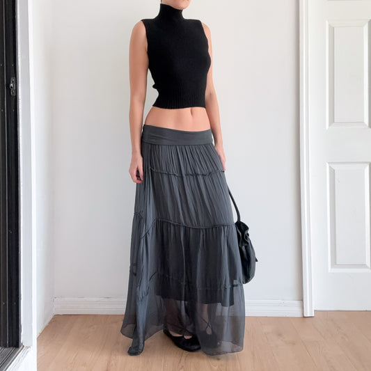 Y2K Italian Dark Grey Silk Foldover Skirt / SZ L