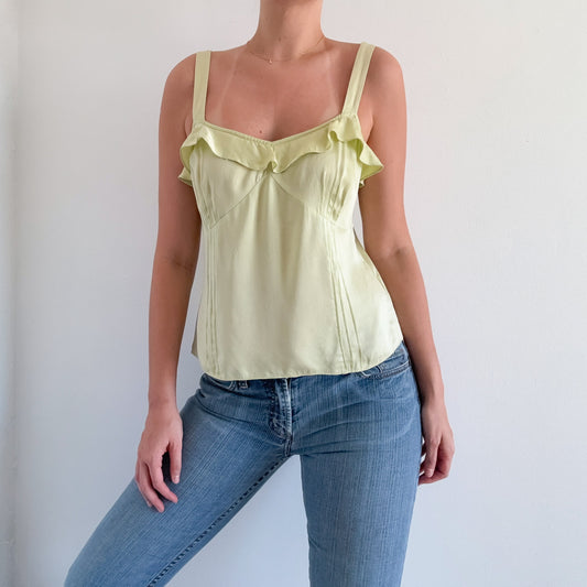 Y2K Key Lime Silk Ruffle Top / SZ M