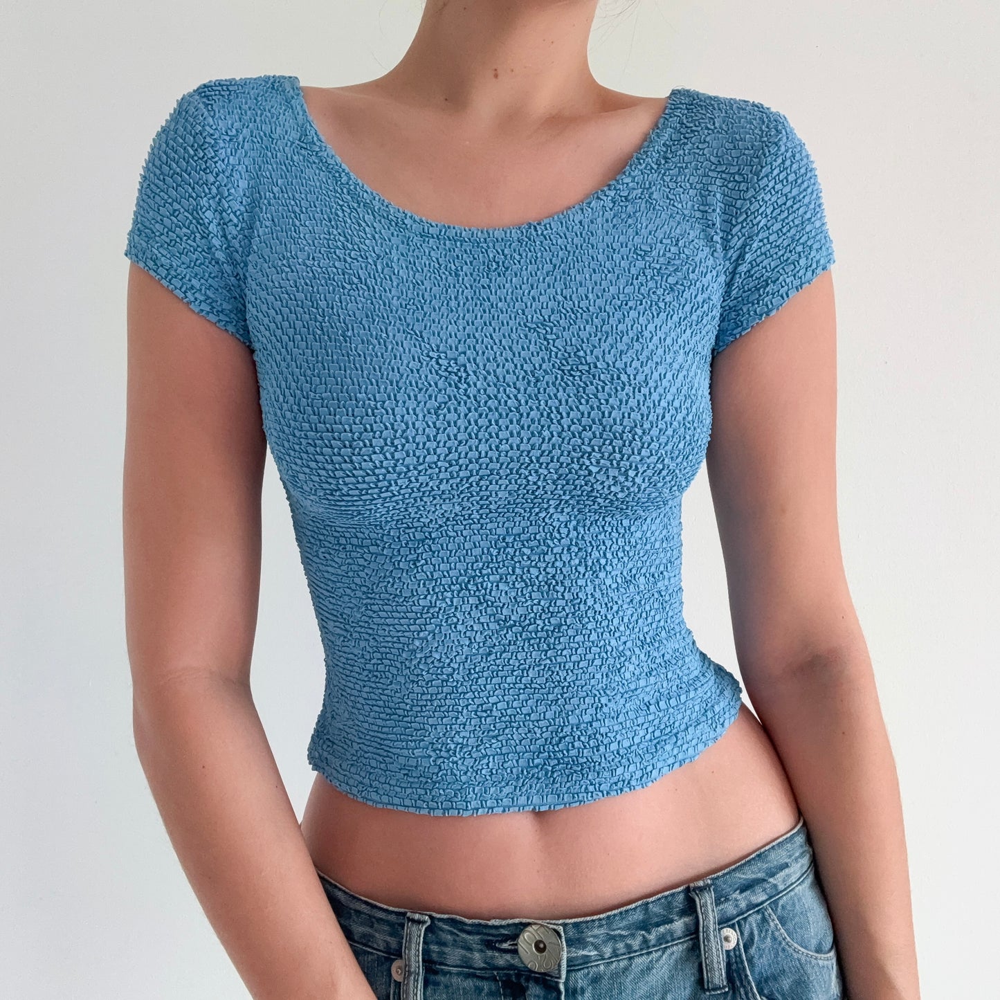 90's Cornflower Textured Cropped Top / SZ XS-S