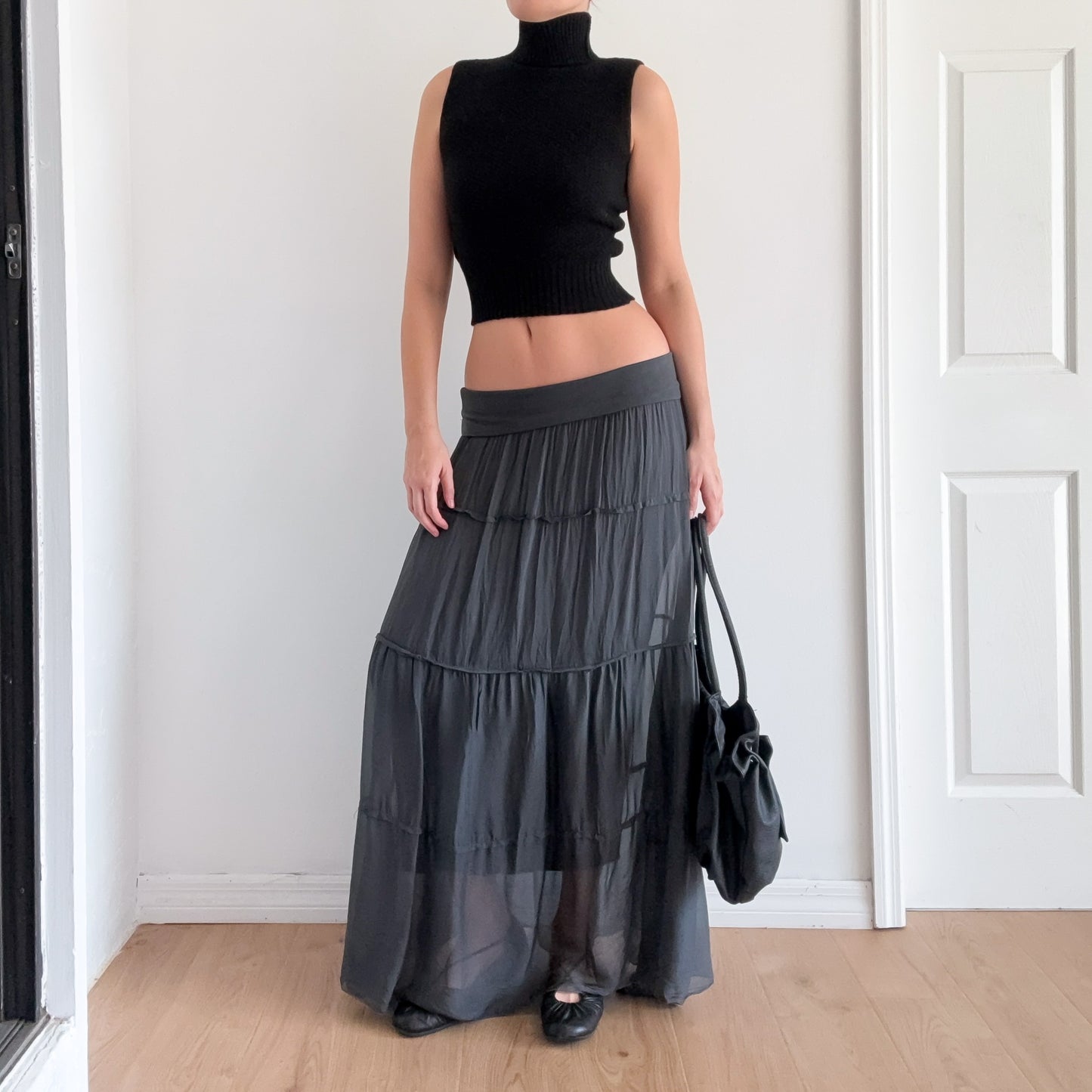 Y2K Italian Dark Grey Silk Foldover Skirt / SZ L