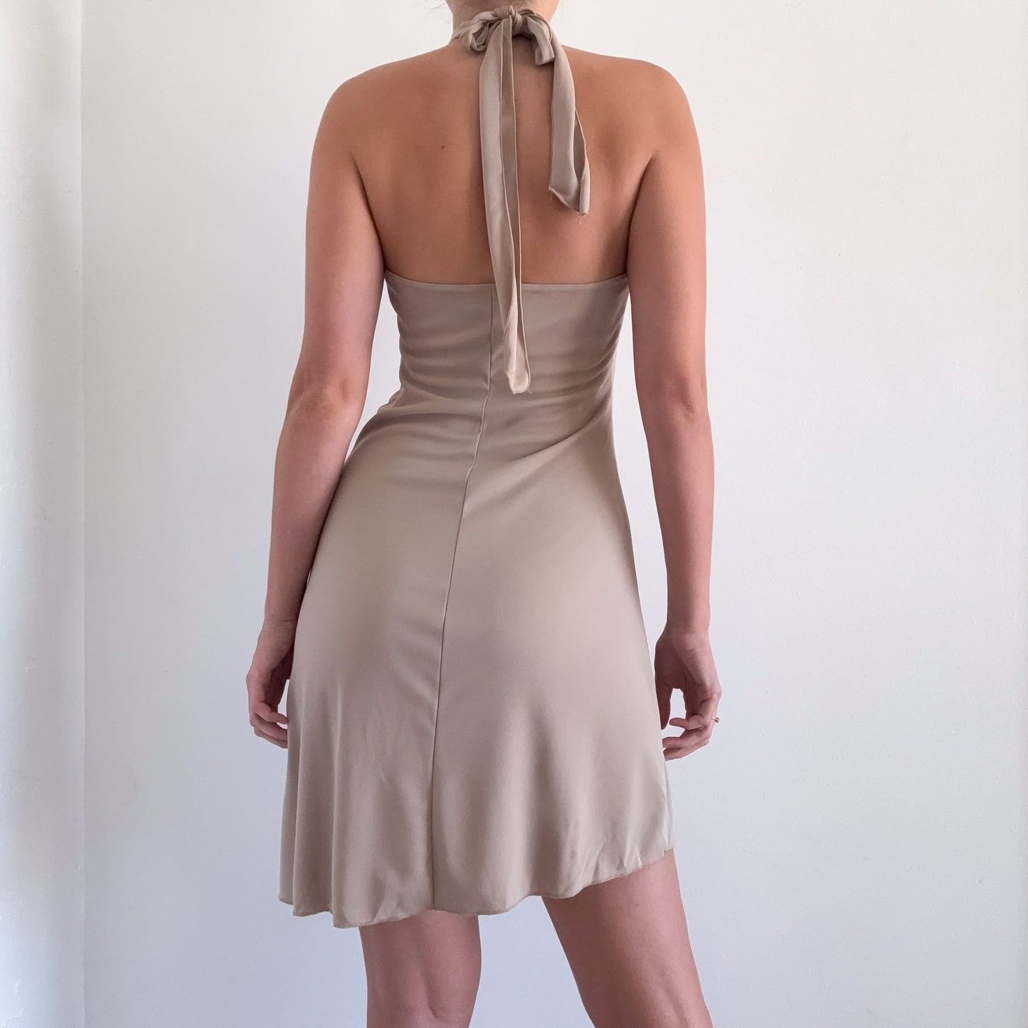 Y2K Tan Halter Asymmetric Mini Dress / SZ M