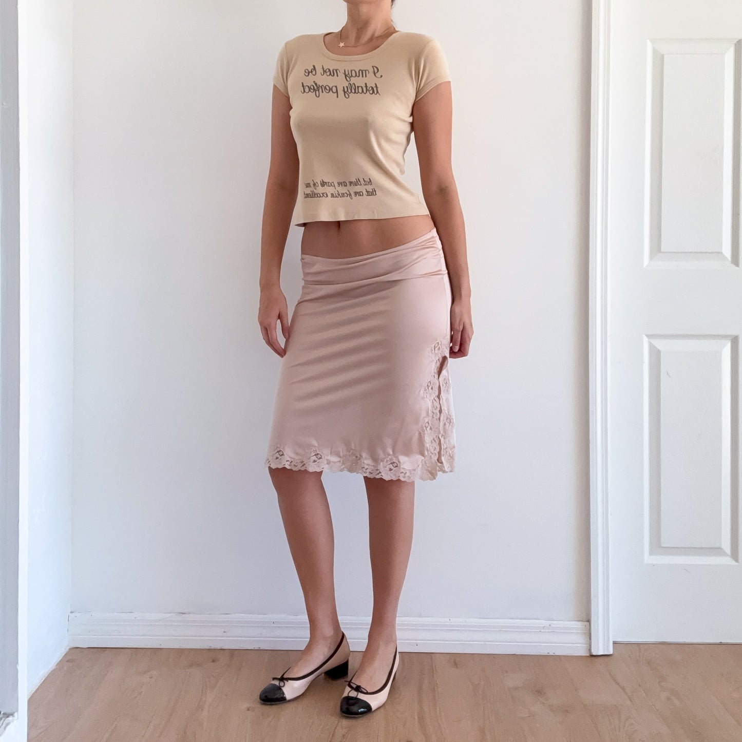 70's Pale Blush Lace Slip Skirt / SZ XS-M