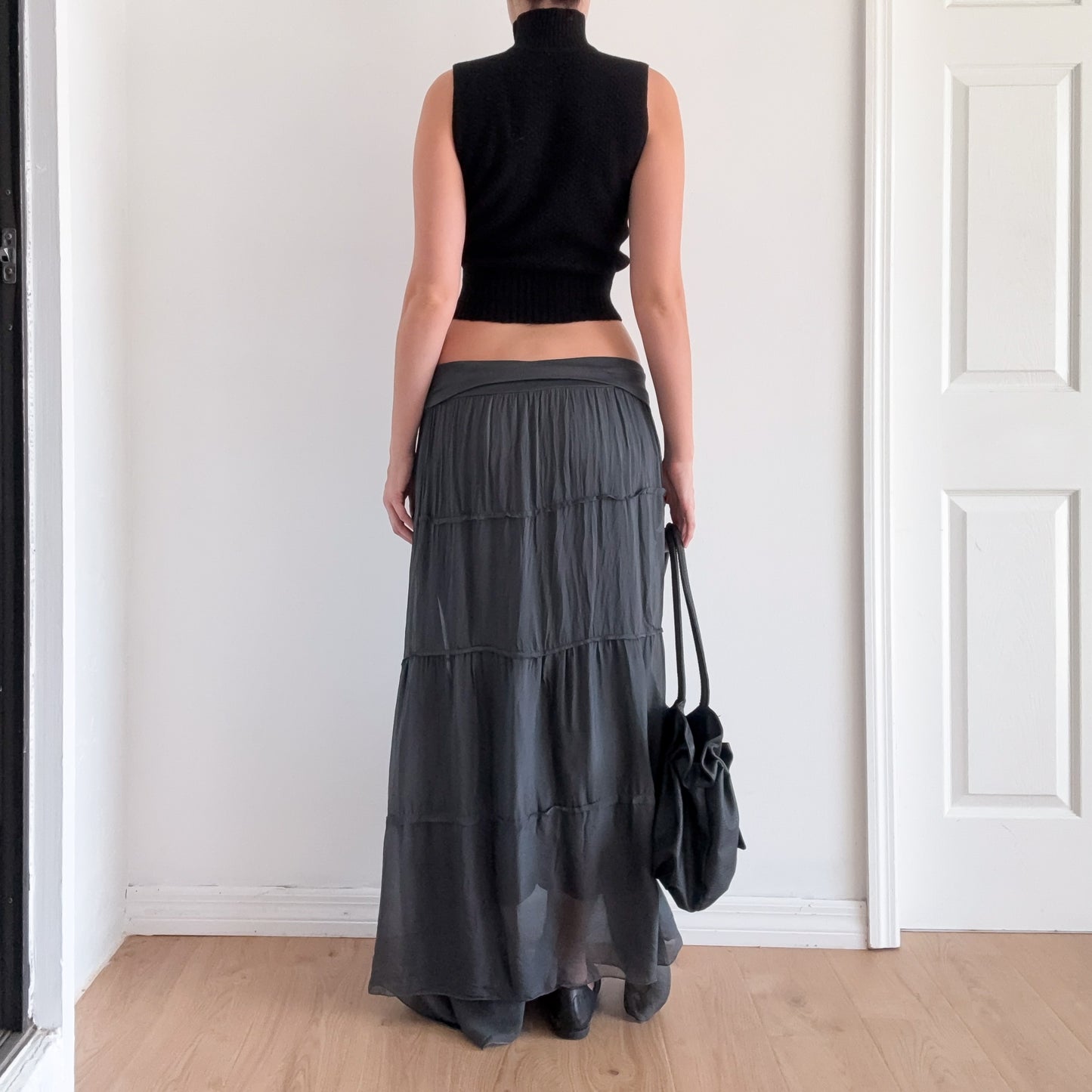 Y2K Italian Dark Grey Silk Foldover Skirt / SZ L