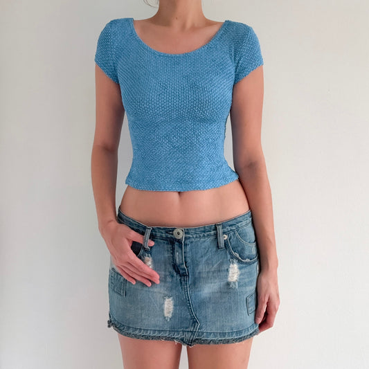 90's Cornflower Textured Cropped Top / SZ XS-S