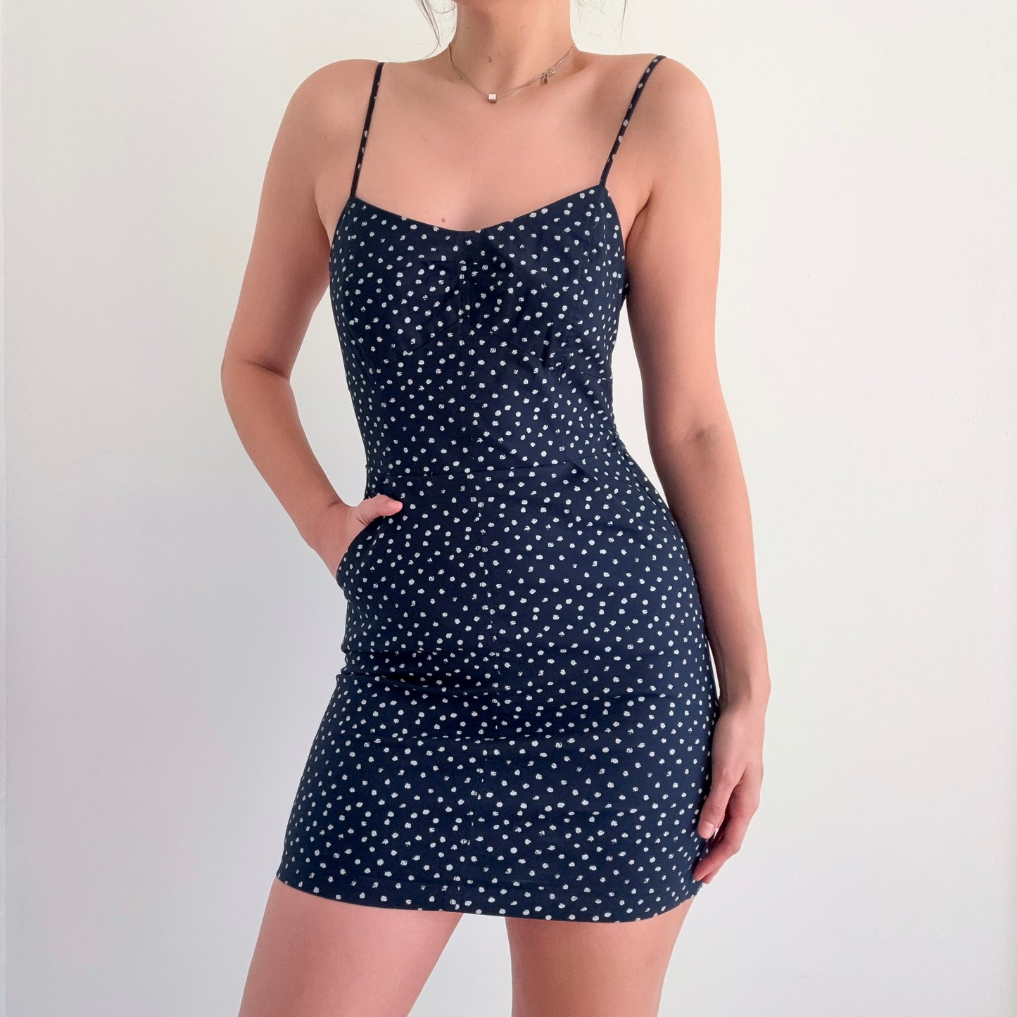 2010's Navy Dot Cotton Mini Dress / SZ S/M