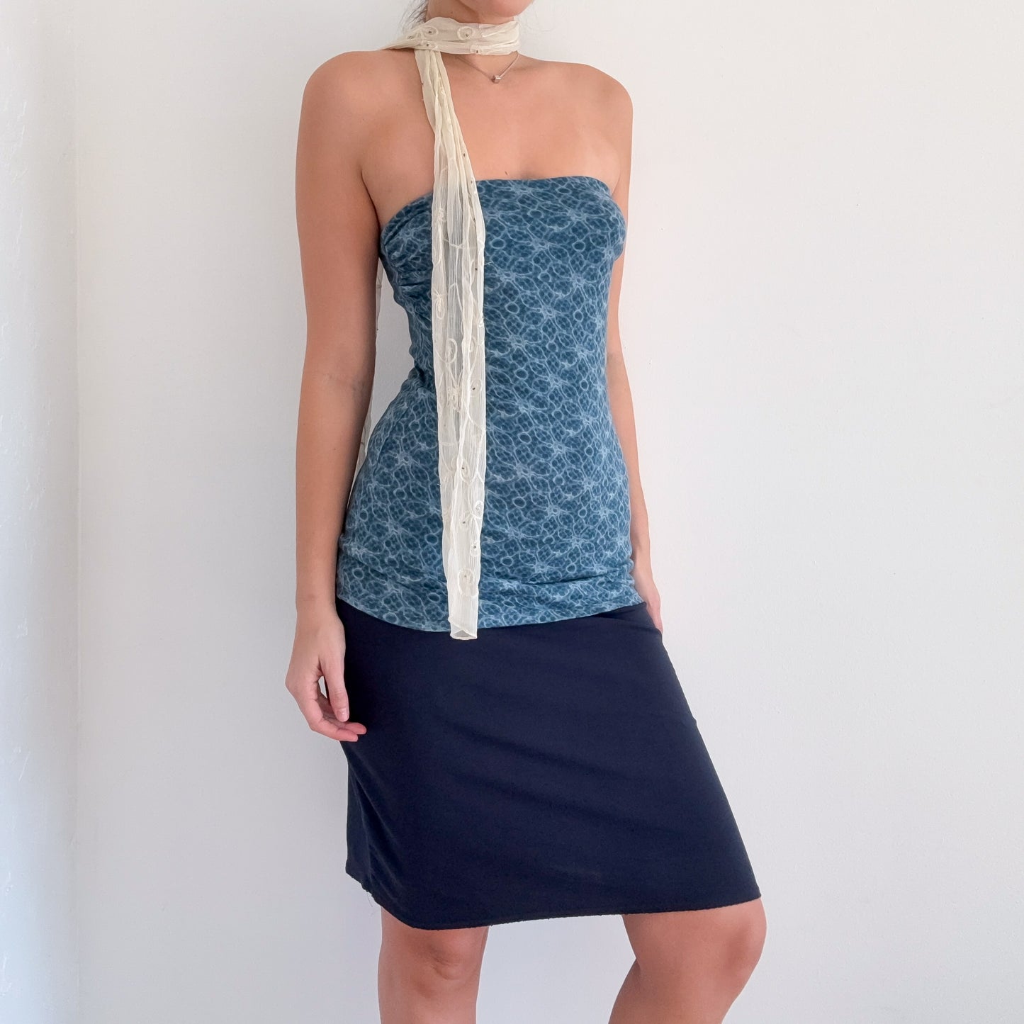 Y2K Express Blue Pool Print Tube Top / SZ S