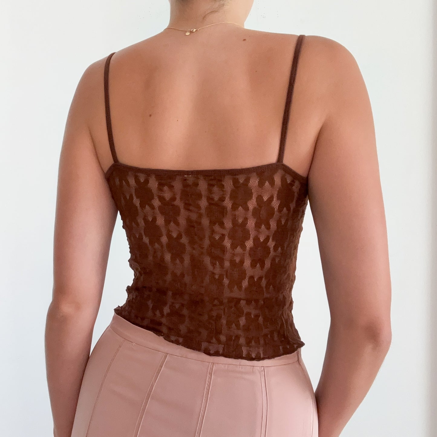 Y2K Brown Flower Mesh Tank / SZ XS-S