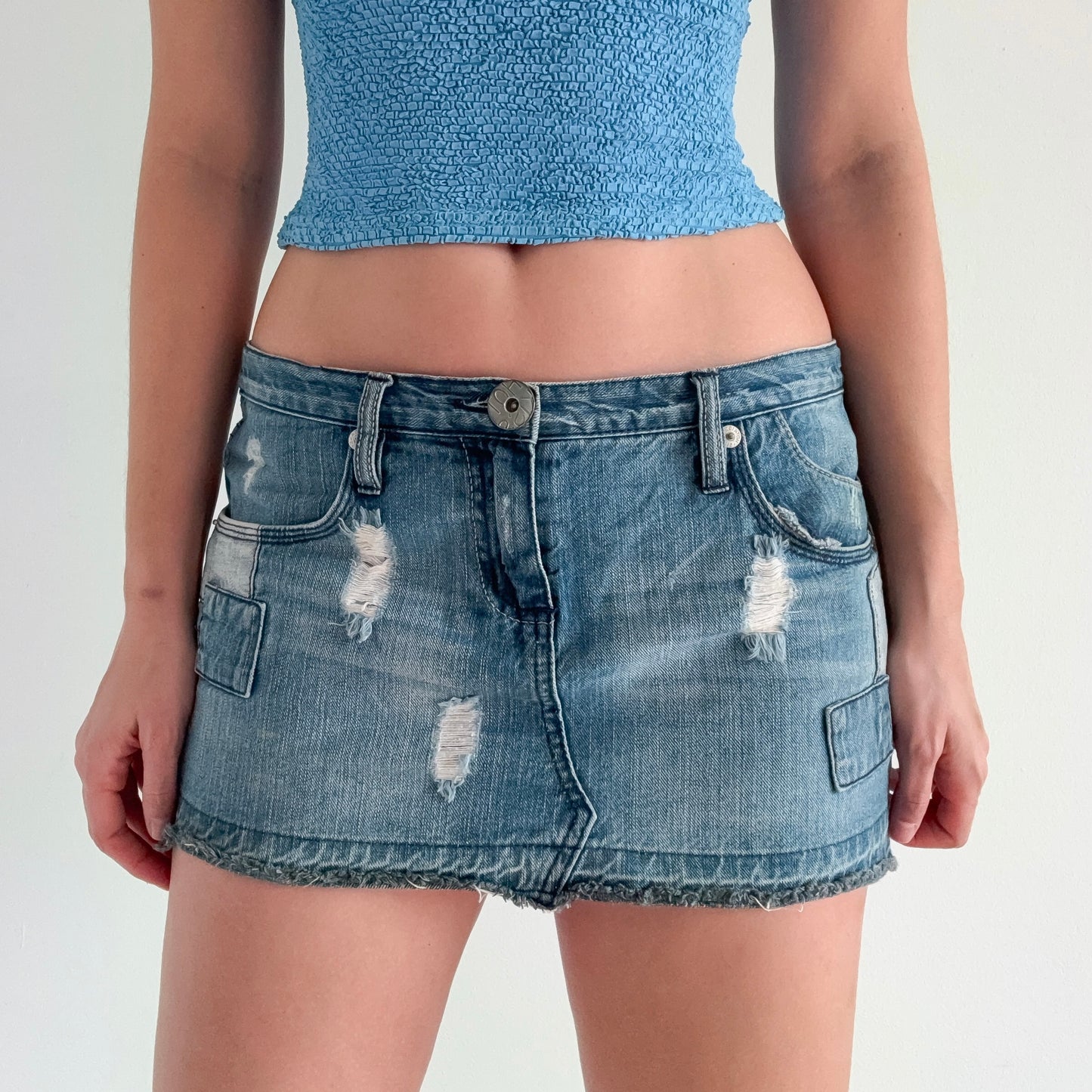 Y2K Denim Patchwork Mini Skirt / SZ 8/10