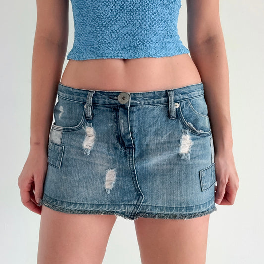 Y2K Denim Patchwork Mini Skirt / SZ 8/10