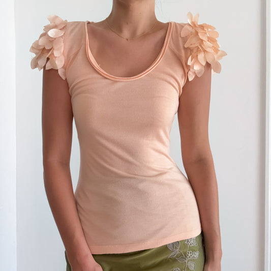 Y2K Apricot Petal Sleeve Tee / SZ XS/S