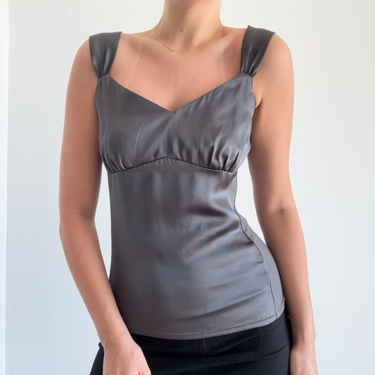 Y2K Dark Grey Silk Top / SZ S