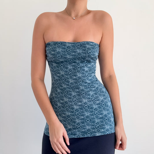 Y2K Express Blue Pool Print Tube Top / SZ S