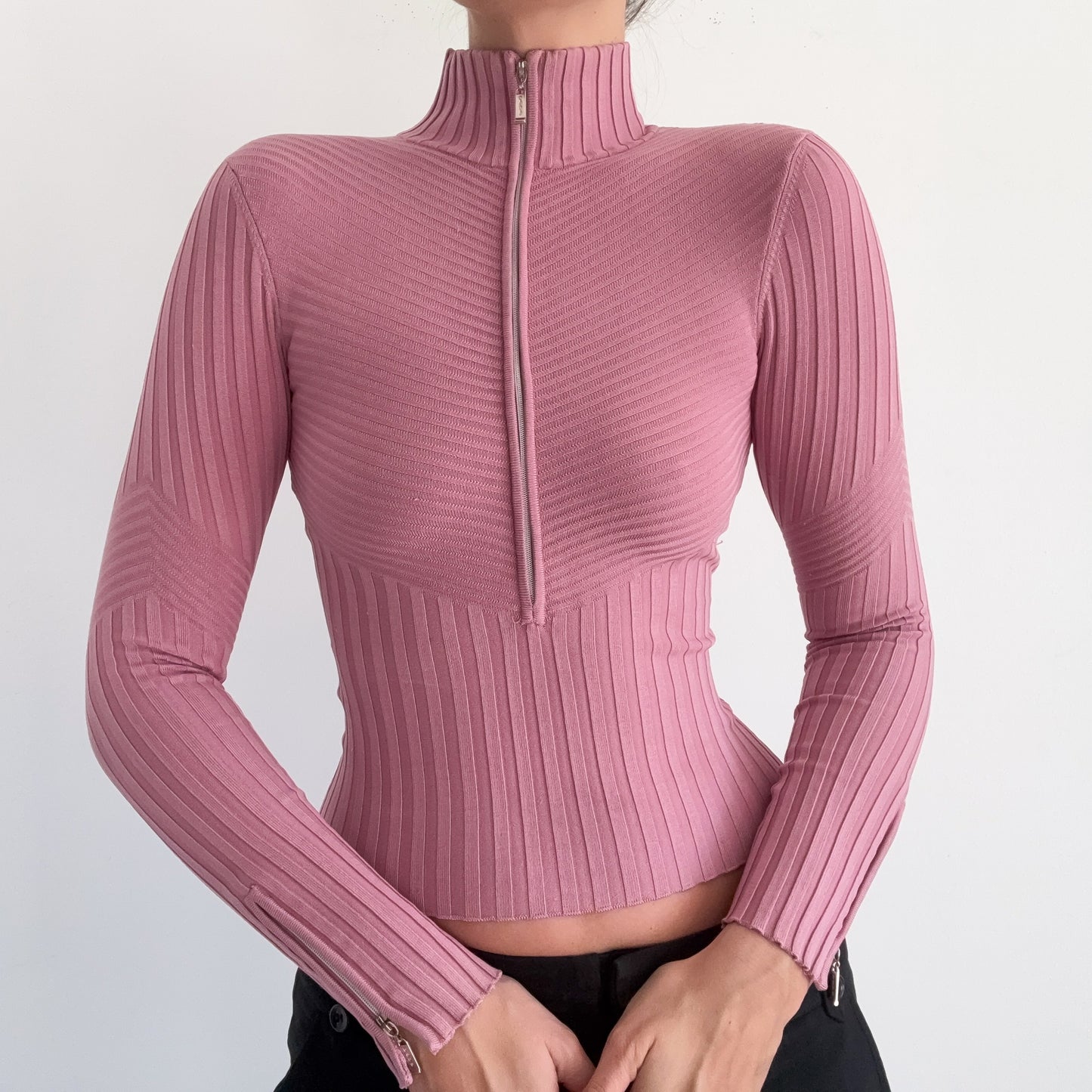 Y2K Bebe Orchid Pink Knit Zip Top / SZ XS-S