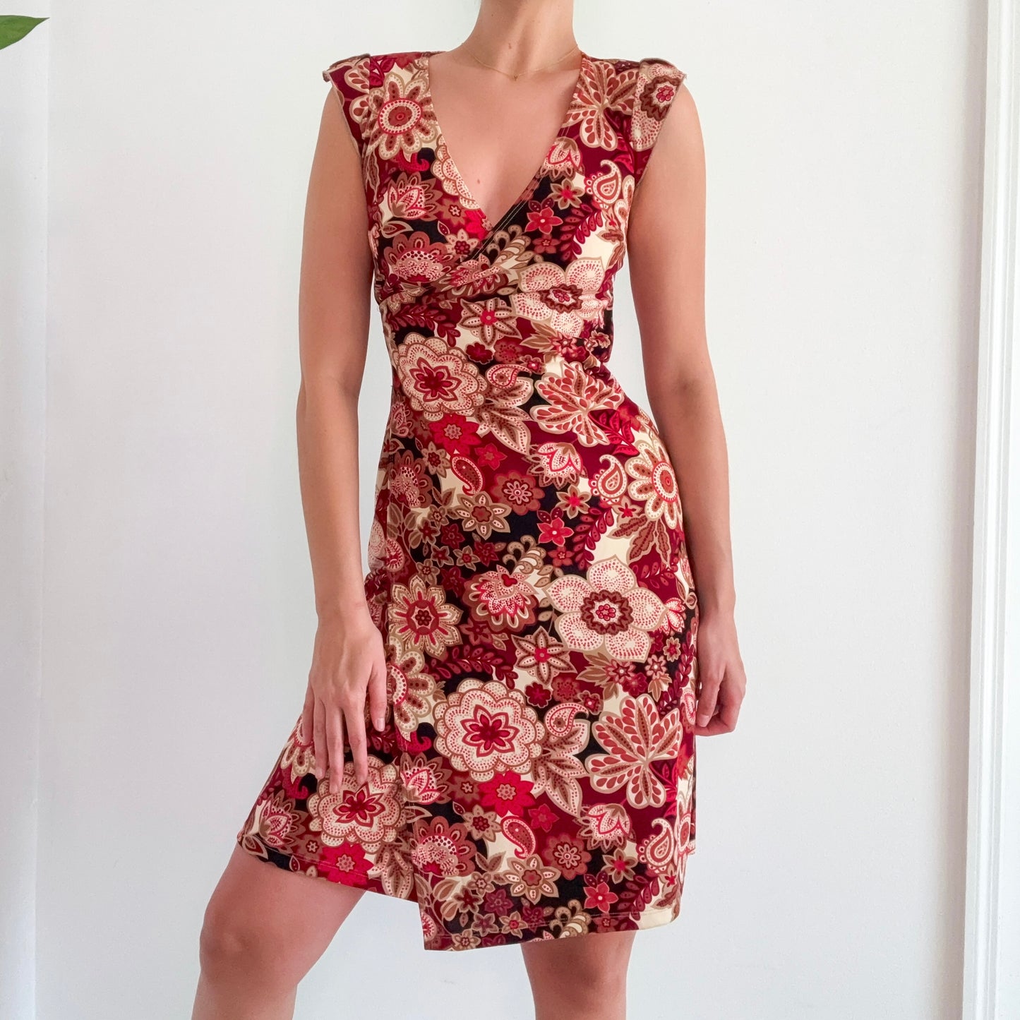 Y2K Maroon & Beige Floral Paisley Midi Dress / SZ S/M