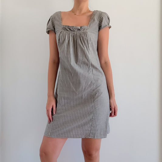 Y2K Grey Striped Cotton Babydoll Dress / SZ S/M