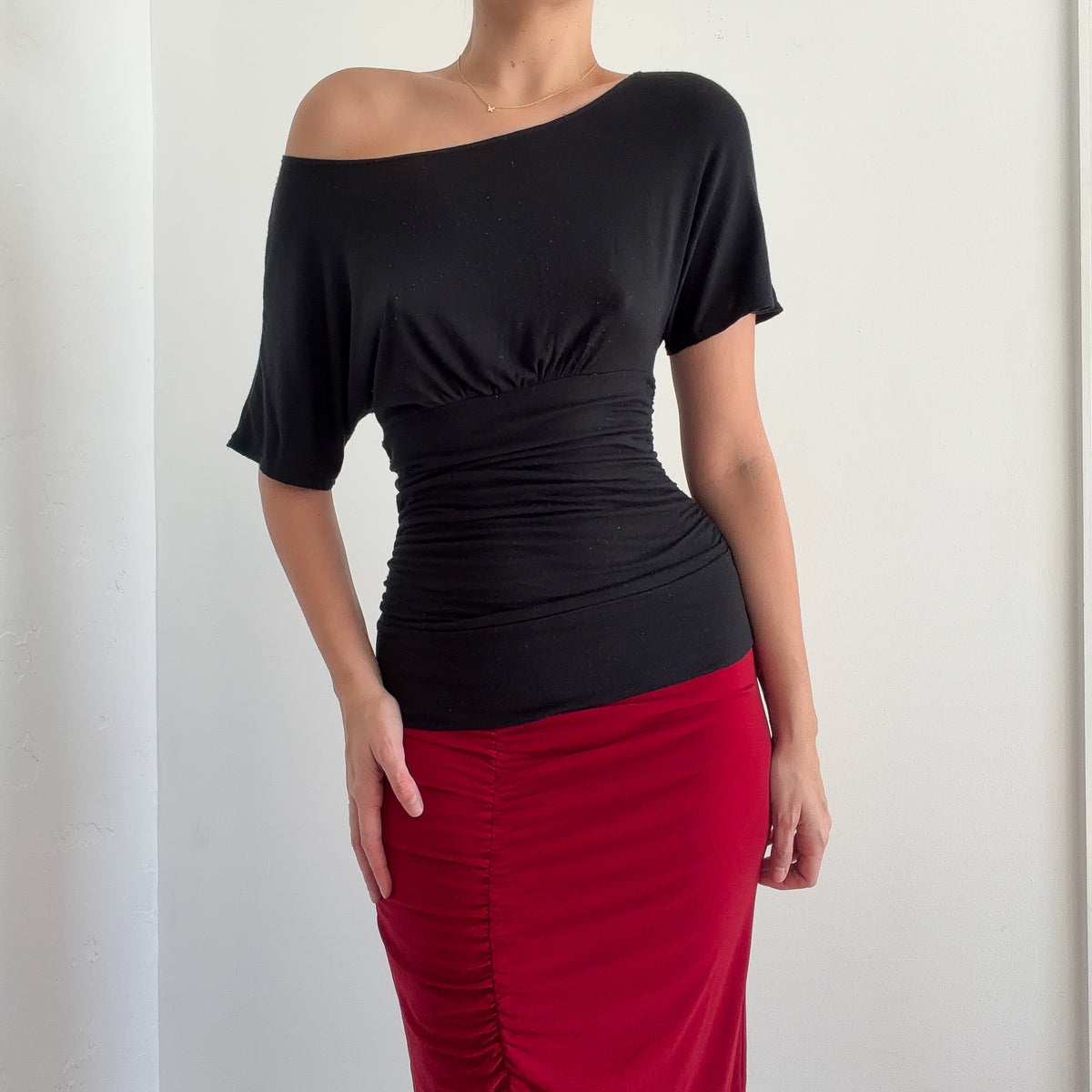 Y2K Black Rayon Slouchy Top / SZ S/M